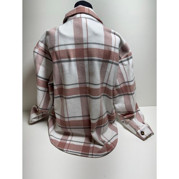 Love Tree Women’s Shacket Pink White Plaid Button Up Sz Large - Picture 3 of 8
